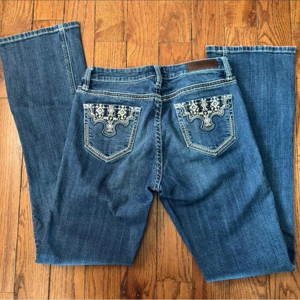 Rock & Roll Denim Women's Boot Cut Jeans with Embroidered Pockets, 27W 34L